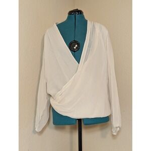 Eileen Fisher Bone 100%‎ Silk Drape Front Top Blouse NWT Medium